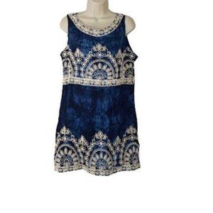 Miss Cocoa Marled Blue Succotash Embroidered Mini Dress Boho Chic  Shift